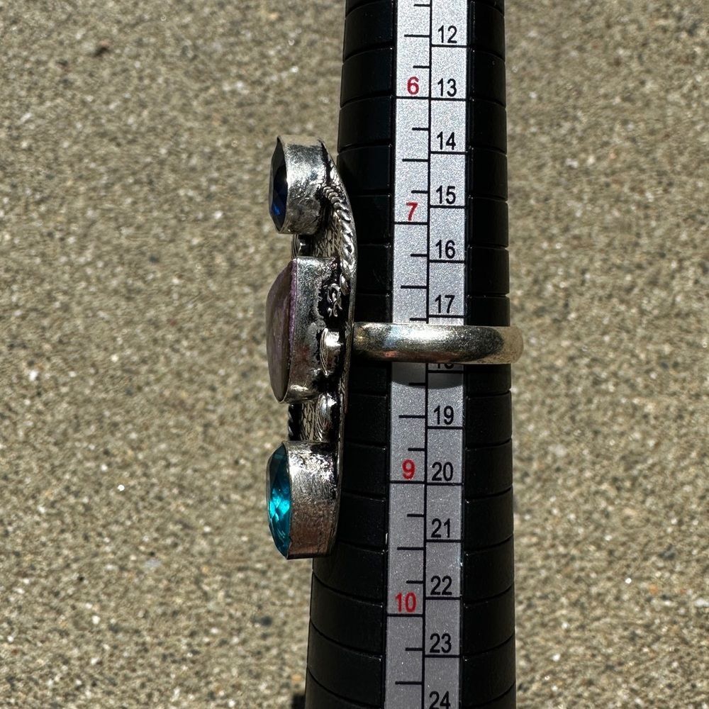 New Stunning Statement Boho Silver Ring Blue Topa… - image 5